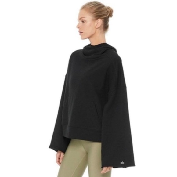 ALO Yoga Oversized Low Key Hoodie with Bell Sleeves in Black (Size XS) - Picture 2 of 11